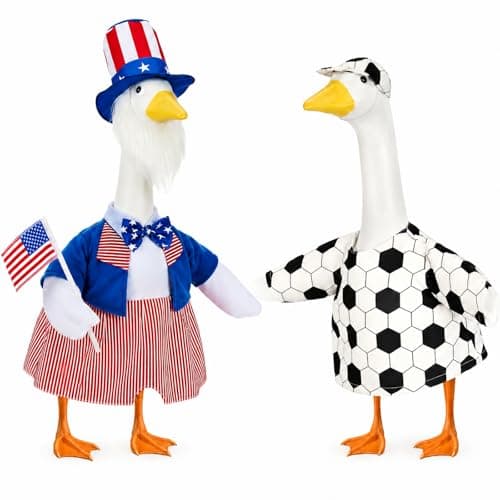 Bafeil 4th of July Porch Goose Outfit with Soccer Goose Outfit, Patriotic Uncle Sam Goose Costume with American Flag & World Cup Fit 23" Geese Statues Garden, Patio, Lawn Yard Decor