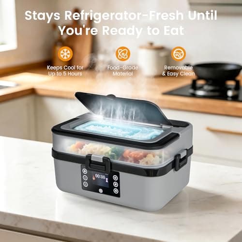 GOMAYBOX Electric Heated Lunch Box with Ice Pack,5.5-Cups,212℉ Max, Insulated Bag Included, Battery Powered Food Warmer for Travel, Portable Cordless Food Container for Adult Rechargeable Bento Box - Thumbnail 2