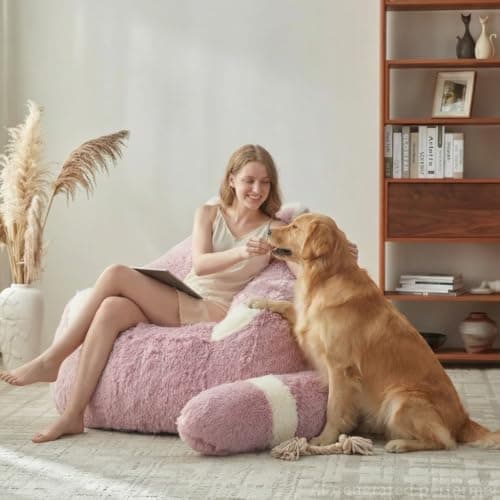 EBENCHICO Giant Bean Bag Chair for Adults Teens, Raccoon Shaped Faux Fur Bean Bag Sofa with Filler, Plush Beanbag Couch with Tail Pillow for Gaming, Reading, Bedroom, Dorm - Thumbnail 3