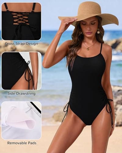 IEEILULU Womens One Piece Swimsuits Tummy Control Slimming Swimsuits Crisscross Backless Swimwear Swim Suit 2026 Black M - Thumbnail 4
