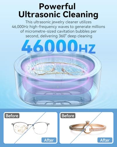 JeaTone Ultrasonic Jewelry Cleaner, 46KHz Professional Ultrasonic Cleaning Machine for Rings, Eyeglasses, Retainers, Dentures & Watches, 20oz Stainless Steel Sonic Jewelry Cleaner Pod - Thumbnail 3