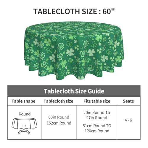 BYONEESS St.Patrick's Day Round Table Cloth 60 Inch Shamrock Green Spring Clover Circular Table Cloth Waterproof Spillproof Stain Resistant Washable Table Cover for Dining Kitchen Party Picnic - Thumbnail 4