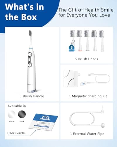 Electric Toothbrush with Water Flosser, 3-in-1 Sonic Brush & Oral Irrigator Combo for Adults, Cordless Brush & Floss System with 5 Brush Heads, 3 Modes, 30-Day Battery, for Braces & Sensitive Gums - Thumbnail 6