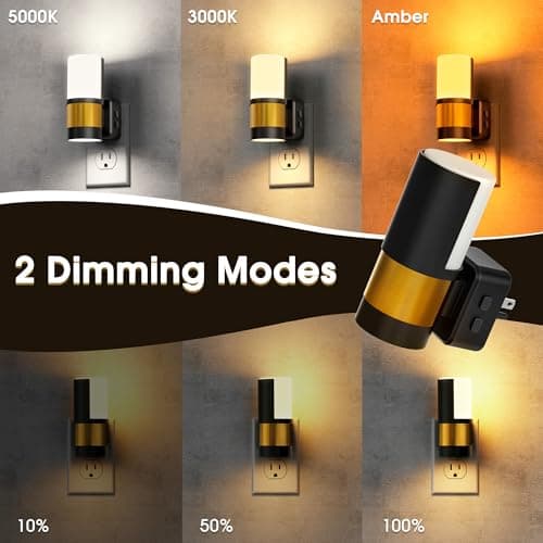 Briignite Night Lights Plug into Wall, 2 Pack Dimmable 3CCT Night Light for Kids, Amber/3000K/5000K Adjustable NightLights Plug in, 360° Rotation, Dusk to Dawn Sensor, Nightlight for Bedroom Hallway - Thumbnail 2