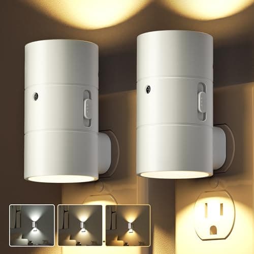 JOFIOS Night Lights Plug Into Wall,Dimmable LED Nightlight with Dusk to Dawn Light Sensor,0-100LM Adjustable Brightness,3 Color Temperatures,Night Light for Hallway Bathroom Stair Bedroom,White,2 Pack - Image 1