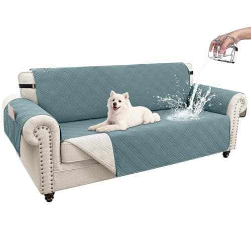 Eusalioy 100% Waterproof Couch Cover for Dogs, Washable Anti-Slip Sofa Cover with Elastic Straps & Side Pockets, Quilted Furniture Protector for Kids & Pets (3 Cushion 68", Grayishblue) - Image 1