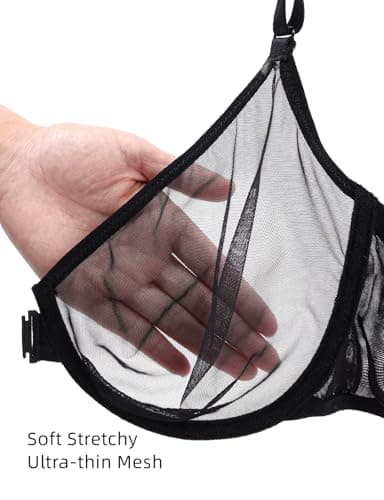 Upushall Women's Racerback Balconette Sexy Sheer Front Closure Plunge Bra - Thumbnail 2