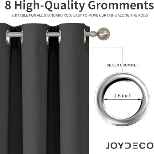 Joydeco Blackout Curtains 72 Inch Length 2 Panels Set, Thermal Insulated Long Curtains& Drapes 2 Burg, Room Darkening Grommet Drapes for Living Room Bedroom Window (Dark Grey, W52 x L72 Inch) - Thumbnail 3