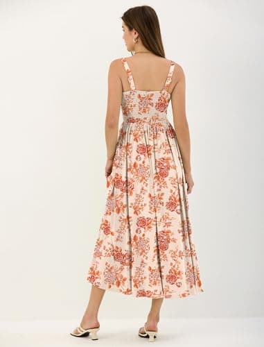 ZAFUL Wedding Guest Dresses for Women Floral Midi Corset A Line Dress Flowy Sundress for Cocktail Party Dress Orange Floral M - Thumbnail 3