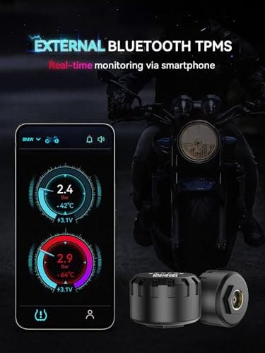 Hyphoon Motorcycle Tire Pressure Monitoring System, Bluetooth TPMS for Motorcycles – Real-Time Tire Pressure & Temperature Monitor with Dual External Valve-Stem Sensors, Waterproof Wireless TPMS - Thumbnail 3