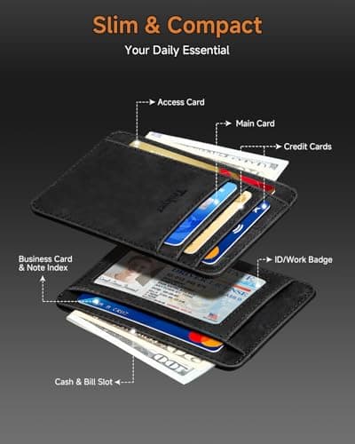 Teskyer Leather Gifts for Men, Premium Leather Gift Set with Slim Wallet, Travel Luggage Tag & Car Keychain, Elegant Gift Box for Father's Day, Birthday, Anniversary, Retirement & Graduation - Black - Thumbnail 2