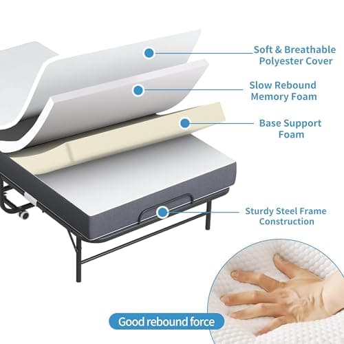BIZOEIRON Folding Bed with Mattress for Adults, 75" x 38" Foldable Bed, Twin Size Metal Bed Frame with Wheels, Portable Rollaway Bed for Guest, Travel - Thumbnail 5