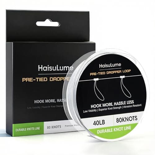 40LB Pre-Tied Dropper Loop Knots Fishing Line, 80 Knots Monofilament Leader with 5.5" Loop Diameter & 18" Spacing, Saltwater & Freshwater Fishing Knots Line for Sea Bass, Snapper, Cod
