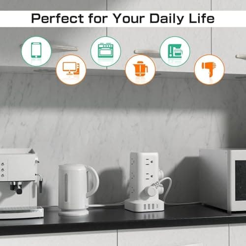 Tower Surge Protector Power Strip with USB 12 Outlets with 4 USB Ports (1 USB C), 10FT Extension Cord Multi Plug Outlet Extender Overload Protection for Home Office - Thumbnail 6