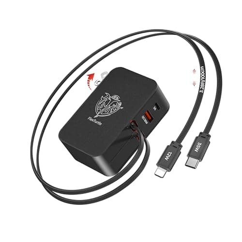 FlexTurtle【Ultra-Compact】 4 in 1Retractable Wall Charger with Dual Cables(3.28ft), Retractable Phone Charger Wall Plug with 2 USB Ports, 35W Retractable Charger for iPhone 17/16/15/14/13, iPad(Black) - Image 1