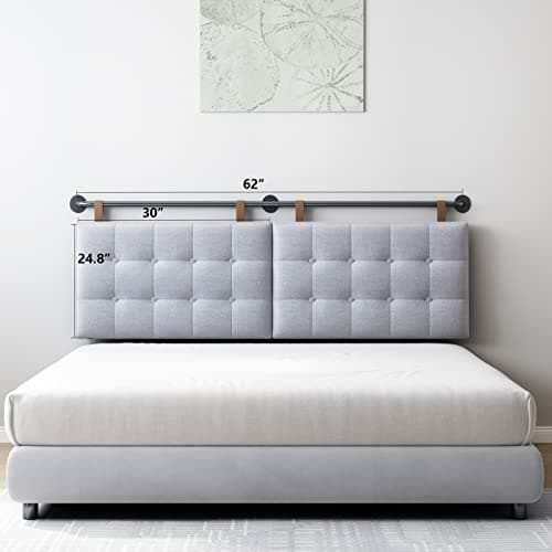 BSHOMGI Headboard Queen Size Headboards for Adjustable Bed Tufted Upholstered Head Board Only Gray Headboards, Fabric Line Headboard in Modern Button Design Bedroom(Gray, Queen) - Thumbnail 4