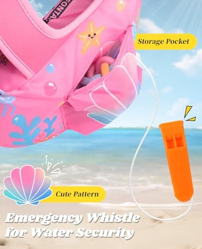 HeySplash Toddler Swim Vest, Toddler Floaties Fit 22-55 Lbs, Children Swimming Jacket with Adjustable Buckles, Kids Floaties Swim Jacket Arm Water Wings with Pocket, Pool Sea Swimming Aid, Pink - Thumbnail 6