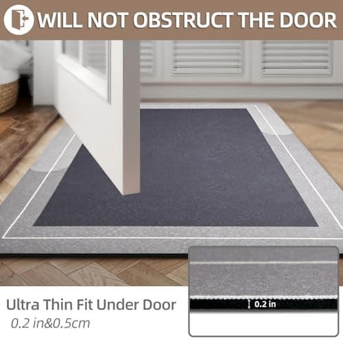 Large Bath Mat Rug, Rubber Non Slip Bath Mat Super Absorbent Quick Dry Bathroom Floor Mat Thin Bathroom Rugs Fit Under Door-Shower Rug for in Front of Bathtub Shower, Grey, Easy to clean, 23.6"x35.4" - Thumbnail 6