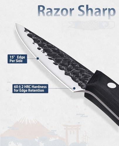 OYY 3.7 Inch Hand Forged Paring Knife, VG10 High Carbon 3-Layer Clad Steel Small Kitchen Knife, Ultra Sharp Full Tang for Peeling, Slicing & Delicate Prep, Gift Box for Men & Women - Thumbnail 3