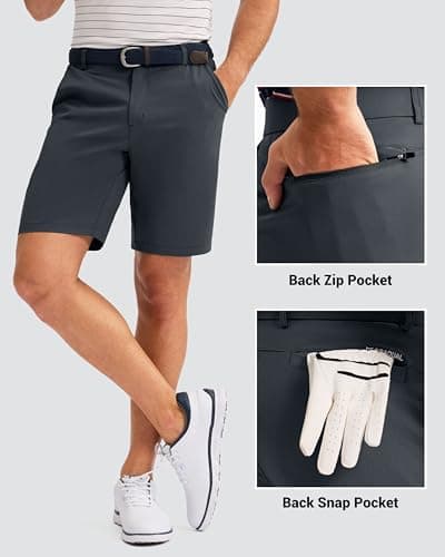 Mens Golf Shorts 9" Inseam Lightweight with 5 Pockets Casual Flat Front Water Resistant Hybrid Short for Dress Work (Iron Grey, L9, W40) - Thumbnail 4