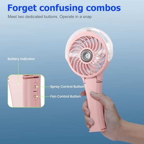 HandFan Upgraded Handheld Misting Fan, Two Button Easy Operation, Rechargeable Portable Mister Fan, Spray Water Mist Fans, Mini Electric Cooling Fans for Travel, Outdoors, Disney(Pink) - Thumbnail 3