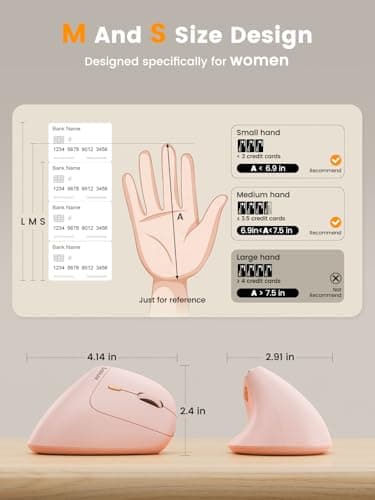 SABLUTE MAM3 Ergonomic Mouse, Rechargeable Wireless Vertical Mouse with 4 Adjustable DPI for Small/Medium Hands, Dual-Device Connectivity for Computer/PC/Laptop,Bluetooth Mouse for Window,Mac OS,Pink - Thumbnail 3