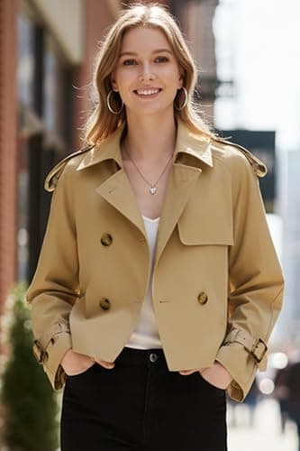 Orolay Short Trench Coats for Women Lightweight Double Breasted Crop Trench Coat Raglan Sleeve Work Office Cropped Jacket - Thumbnail 2