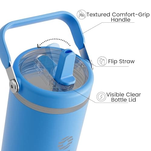 Fjbottle Insulated Stainless Steel Coffee Tumbler with Flip Straw, 40 Oz Hot Coffee Cup Travel Mug, Ice Cube Water Flask Leak Resistant Lightweight for Traveling & Home, Casual, Blue - Thumbnail 2