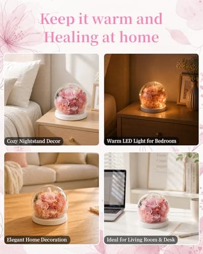 Nysunten Forever Preserved Flowers Decoration in Clear Glass Dome, Long Lasting Flowers Gift for Her, Forever Rose Gift for Mother’s Day Valentine’s Day (Pink) - Thumbnail 5