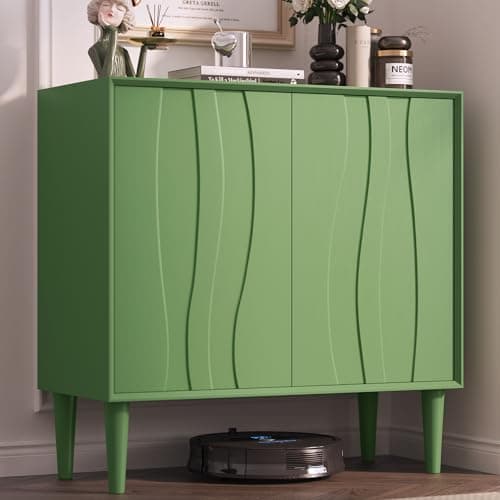 Easyego 31.5″ Mid Century Modern Sideboard Buffet Cabinet, Green Wood Accent Storage with 2 Doors & Adjustable Shelves for Living Room, Entryway, Dining Room - Image 1