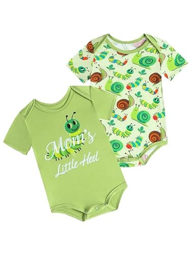 Joonberry Unisex-Baby 2-pack Cute Print Bodysuit, Soft Bamboo Rayon Boy Girl Jumpsuit Clothes, Newborn Infant Outfit Romper (Snails Caterpillar-Style1, 18-24M) - Image 1
