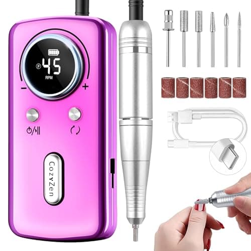 CozyZen Cordless Nail Drill Professional: 45000 RPM Rechargeable Electric Nail File Kit, Portable & Low Noise for Acrylic, Gel Nails, Manicure & Pedicure - Salon & Home Use