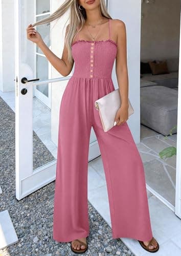 PRETTYGARDEN Jumpsuits for Women Dressy 2026 Summer Sleeveless Casual Wide Leg Rompers Spring Cruise Vacation Outfits (Pink,Small) - Thumbnail 6
