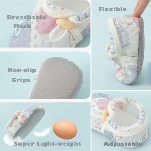 HOVELL Baby Booties Infant Soft Warm Sock Shoes Newborn Cotton Shoes Cute Baby Girls Boys Adjustable Boots Slipper(Blue-Mesh,6-12Months) - Thumbnail 4