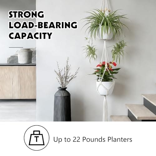 Dntorx Macrame Plant Hanger, 2 Pack 50 Inch Hanging Plant Holder Indoor Outdoor Hanging Planter Basket with Hooks for Living Rooms, Balcony, Hallway, Kitchen, or Office - Thumbnail 4
