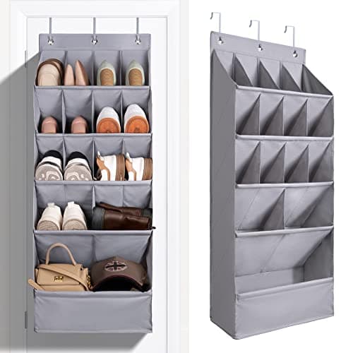 FENTEC 1 Pack Over-the-Door-Shoe-Organizers, Hanging Organizers with Large Pocket Shoe Holder Hanging Shoe Rack for Closet Shoe Organizer for Wall, Over Door Organizer with 15 Pockets Gray - Image 1