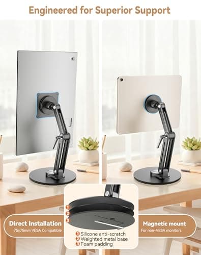 Jakeko Magnetic Portable Monitor Stand 15.6" - VESA Mount 75mm 13.3" 14.1" 15.6" 17.3" 18.5 inch Screen for Desk Adjustable Foldable 360° Swivel Tool-Free - Thumbnail 4