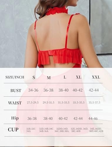Avidlove Sexy Lingerie Set for Women Sheer Lace Underwire Negligee Chemise Datting Nightgown Wine Red XXL - Thumbnail 5
