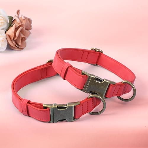Jumpress Soft Leather Dog Collar for Small Medium Large Dogs, Heavy Duty Dog Collar with Quick Release Metal Buckle, Durable & Adjustable for Medium Dogs Walking (Red, M) - Thumbnail 4