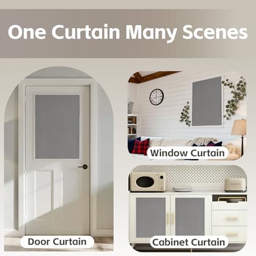 NICETOWN Faux Linen Grey Curtain 100% Blackout Blind Self Adhesive Drape for Cabinet, No Drill Easy to Install for Kitchen Window Cover, W35 x L63, 1 Panel - Thumbnail 2