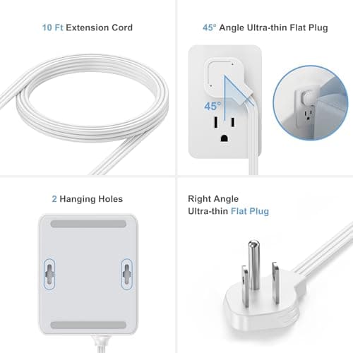 Surge Protector Power Strip, REALMADE 8 AC 4 UAB Power Strip with 950J Surge Protection, Flat Plug Outlet Extender, 10Ft Extension Cord, Wall Mount Desk Charging for Home Office， Gray & White - Thumbnail 3