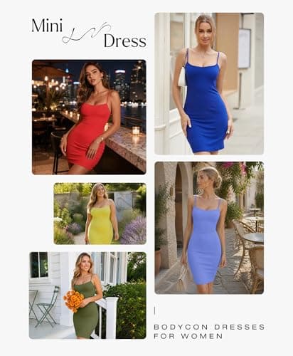 Popilush Summer Dresses for Women 2026 - Club Dress Cocktail Shapewear Mini Dress Spaghetti Straps Dinner Date Night Bodycon Red - Thumbnail 3