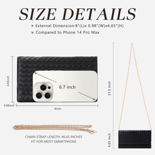 U+U Crossbody Bags for Women, Small Leather Bag with Removable Chain, Card Slots & Phone Pocket - Lightweight Purse Wallet (Black) - Thumbnail 3