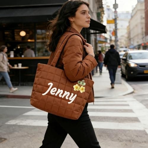 Mother's Day Personalized DIY Down Travel Bag. Quilted shoulder bag, customizable with names and cute expressions. A thoughtful gift for your best friend, loved ones, or your mom this Mother's Day. - Thumbnail 2