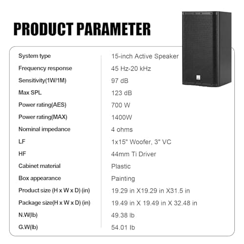 EXOTON C-15A 1400W High Power Active PA Speaker, 15" 2-Way Loudspeaker with LCD Color Screen, Bluetooth 6.0, TWS, 4 DSP Modes & 123dB Max SPL, for DJ, Live Performance,Stage Monitor - Thumbnail 5