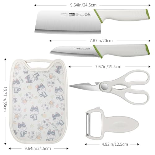 5 Piece Knife and Cutting Board Set, Cartoon Cutting Board with Knife, Premium Stainless Steel Chef Knife Set, Cooking Gifts Idea - Thumbnail 6