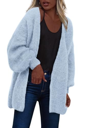 dowerme Women Open Front Cardigans Trendy Fall Long Sleeve Drop Shoulder Soft Knit Slouchy Sweater Winter Clothing 2026(Light Blue,Medium) - Image 1