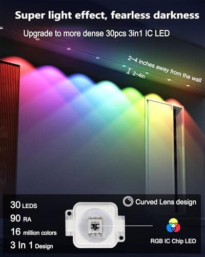 Seyxicnor Permanent Outdoor String Lights, 50ft RGBW+IC Smart LED Eaves Lights Waterproof IP67, App & Remote Control, Multi-Colored DIY Scene Lighting for Halloween Christmas House Year-Round Decor - Thumbnail 4