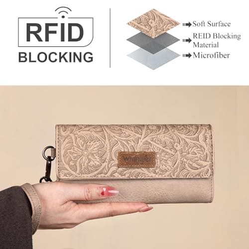 Montana West X Wrangler Wallet Women Western Tooling Wallets Wristlet for Women Large Capacity Phone Wristlet Wallet Womens Ladied Female with Coin Purse Apricot WG196-W056TN - Thumbnail 3