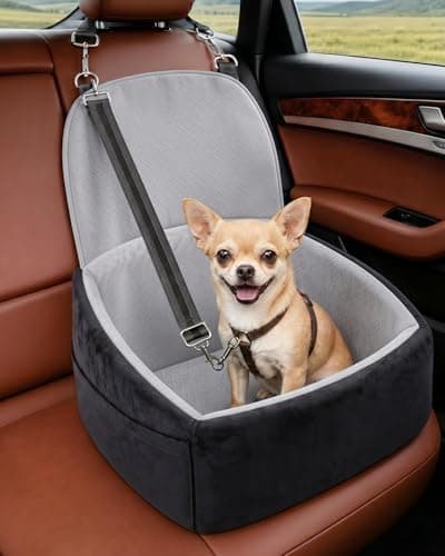NUPIDA Dog Car Seat for Small Dogs, Dog Booster Seat with Extendable Backrest, Pet Car Seats up to 30 lbs, Washable Removable Cover Travel Bed with Storage Pockets and 2 Safety Leashes, Black&Grey - Thumbnail 2